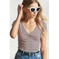 V-Neck Ribbed Stripe Top