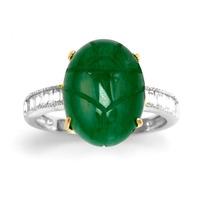 V Jewellery Silver Gold Plated Green Aventurine Scarab Ring 3091