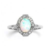 V Jewellery Silver Synthetic Opal Cubic Zirconia Cluster Ring 3099