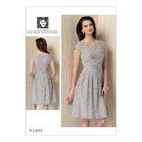 V1499 Vogue Patterns Misses Cap Sleeve Pleated Skirt Dress 379299