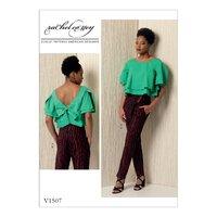 V1507 Vogue Patterns Misses Layered Back Tie Top and Asymmetrical Zip Pants 379344