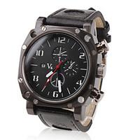 V6 Men\'s Military Style Black Case PU Band Quartz Wrist Watch Cool Watch Unique Watch