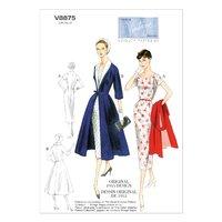 V8875 Vogue Patterns Misses Dress Belt Coat Detachable Collar 379887