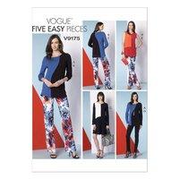V9175 Vogue Patterns Misses Asymmetrical Seam Detail Tops Dress and Pants 380964