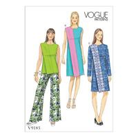 V9185 Vogue Patterns Misses Diagonal Overlay Top Dresses and Straight Leg Pants 380986