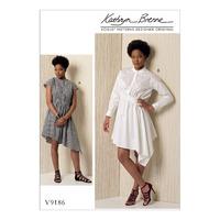 V9186 Vogue Patterns Misses Stand up Collar Diagonal Waist Detail Dresses 380988