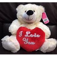 valentines plush bear with red i love you heart 38cm cream