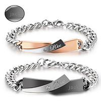 Valentine\'s Day Gifts Personalized Jewelry Lovers Titanium Steel Gold / Black Bracelets(One Pair)