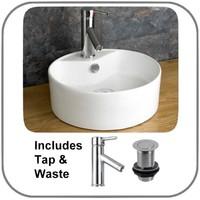 Valo 38.4cm Diameter Circular Sink with Top Mounted Tap and Slotted Waste