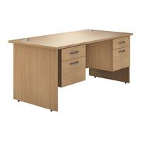 valoir rectangular panel end leg desk with double pedestal beech 1600m ...