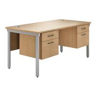 Valoir Rectangular Bench Silver Leg Desk with Double Pedestal Beech 1600mm