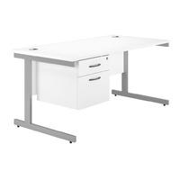 Valoir Rectangular Cantilever Silver Leg Desk with Single Pedestal White 1600mm