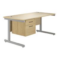 Valoir Rectangular Cantilever Silver Leg Desk with Single Pedestal Oak 1200mm