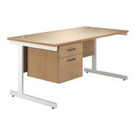 Valoir Rectangular Cantilever White Leg Desk with Single Pedestal Beech 1600mm