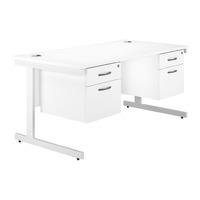 Valoir Rectangular Cantilever White Leg Desk with Double Pedestal White 1600mm