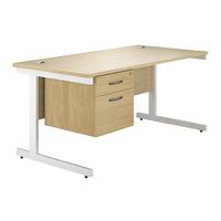 valoir rectangular cantilever white leg desk with single pedestal oak  ...