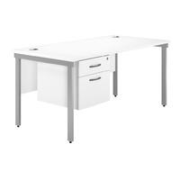 Valoir Rectangular Bench Silver Leg Desk with Single Pedestal White 1200mm