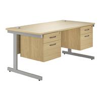 Valoir Rectangular Cantilever Silver Leg Desk with Double Pedestal Oak 1600mm