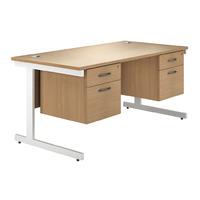 Valoir Rectangular Cantilever White Leg Desk with Double Pedestal Beech 1600mm