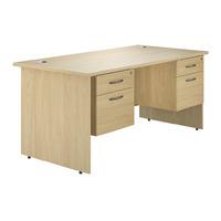 valoir rectangular panel end leg desk with double pedestal oak 1600mm