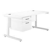 Valoir Rectangular Cantilever White Leg Desk with Single Pedestal White 1600mm