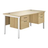 valoir rectangular bench white leg desk with double pedestal oak 1600m ...