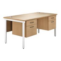 Valoir Rectangular Bench White Leg Desk with Double Pedestal Beech 1600mm