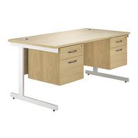 Valoir Rectangular Cantilever White Leg Desk with Double Pedestal Oak 1600mm