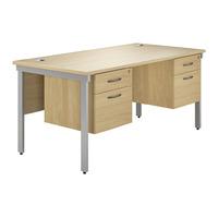 valoir rectangular bench silver leg desk with double pedestal oak 1600 ...