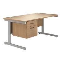 Valoir Rectangular Cantilever Silver Leg Desk with Single Pedestal Beech 1600mm