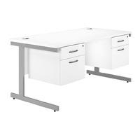 valoir rectangular cantilever silver leg desk with double pedestal whi ...