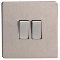 Varilight 10A 2-Way Brushed Steel Double Switch
