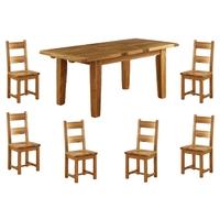 Vancouver Oak Petite 1400-1800mm Ext. Dining Table & 6 Chairs - Timber or Leather Seats (Table & 6 Leather Chairs)