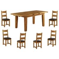 Vancouver Oak Petite 1800-2300mm Ext. Dining Table & 6 or 8 Oak Chairs - Timber or Leather Seats (6 Leather Chairs)