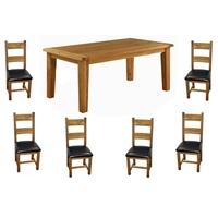Vancouver Oak Fixed Top Dining Table 150cm & 6 Oak Chairs - Timber or Leather Seats (Table & 6 Leather Chairs)