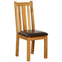 Vancouver Oak Petite Dining Chairs with Chocolate Leather Seats & Vertical Slats - Pair