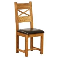 Vancouver Oak Petite Dining Chairs with Chocolate Leather Seats & Cross Back - Pair