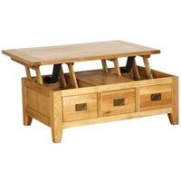 Vancouver Oak Petite Coffee Table with 3 Drawers and Lift Up Top