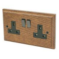 Varilight 13A Solid Oak Switched Double Socket