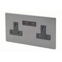 Varilight 13A Slate Grey Unswitched Socket & 2 x USB