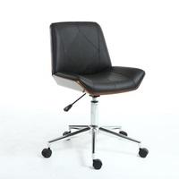 Varley Home Office Chair In Black PU And Walnut With Castors