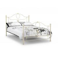 Vanice Metal King Size Bed In Stone White Finish