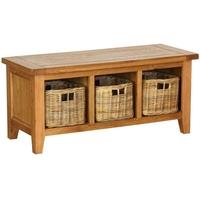 Vancouver Petite Oak Bench - Storage with 3 Basket Drawers