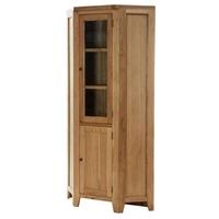 Vancouver Petite Oak Corner Display Cabinet - 1 Door 1 Glass Door with 2 Shelves