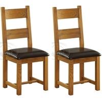 Vancouver Petite Oak Dining Chair - Chocolate Leather Seat (Pair)