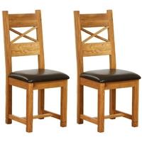 Vancouver Petite Oak Dining Chair - with Cross Back Chocolate Leather Seat Pad (Pair)