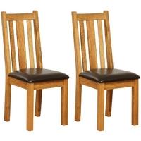 Vancouver Petite Oak Dining Chair - with Vertical Slats Chocolate Leather Seat (Pair)
