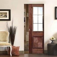 Valencia Walnut Syntesis Pocket Door with Lacquer Finishing and Frosted Safety Glass with Clear Bevel Edges