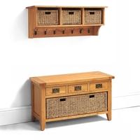 Vancouver Oak Basket Shelf and Basket Bench Set