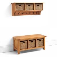 Vancouver Oak Triple Basket Shelf and Bench Set